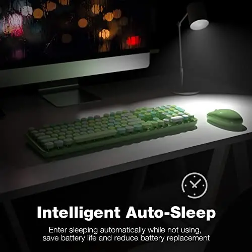 Wireless Keyboard and Mouse Combo - GEEZER Olive Green Full-Sized Colorful Keyboard 104 Keys - USB 2.4 G Receiver Plug and Play with Round Keycap Typewriter Keyboards, for Windows, PC, Laptop, Desktop - 3