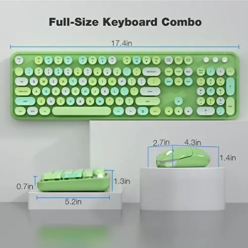 Wireless Keyboard and Mouse Combo - GEEZER Olive Green Full-Sized Colorful Keyboard 104 Keys - USB 2.4 G Receiver Plug and Play with Round Keycap Typewriter Keyboards, for Windows, PC, Laptop, Desktop - 7