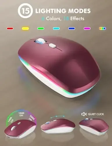Wireless Keyboard and Mouse Combo, RGB Backlit, Rechargeable & Light Up Letters, Full-Size, Soft Typing, Sleep Mode, 2.4GHz Quiet Keyboard Set for Mac, Windows, Laptop, PC, Trueque (Wine Red) - 5