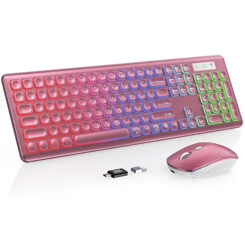 Wireless Keyboard and Mouse Combo - RGB Backlit, Rechargeable & Light Up Letters, Full-Size, Ergonomic Tilt Angle, Sleep Mode, 2.4GHz Quiet Keyboard Mouse for Mac, Windows, Laptop, PC - 1