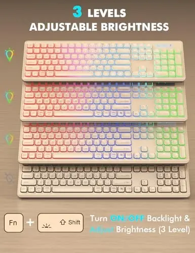 Wireless Keyboard and Mouse Combo, RGB Backlit, Rechargeable & Light Up Letters, Full-Size, Soft Typing, Sleep Mode, 2.4GHz Quiet Keyboard Set for Mac, Windows, Laptop, PC, Trueque (Warm Sand) - 2