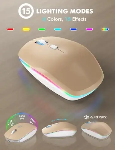 Wireless Keyboard and Mouse Combo, RGB Backlit, Rechargeable & Light Up Letters, Full-Size, Soft Typing, Sleep Mode, 2.4GHz Quiet Keyboard Set for Mac, Windows, Laptop, PC, Trueque (Warm Sand) - 4
