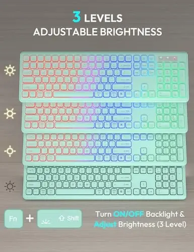 Wireless Keyboard and Mouse Combo - RGB Backlit, Rechargeable & Light Up Letters, Full-Size, Ergonomic Tilt Angle, Sleep Mode, 2.4GHz Quiet Keyboard Mouse for Mac, Windows, Laptop, PC, Mint Green - 1