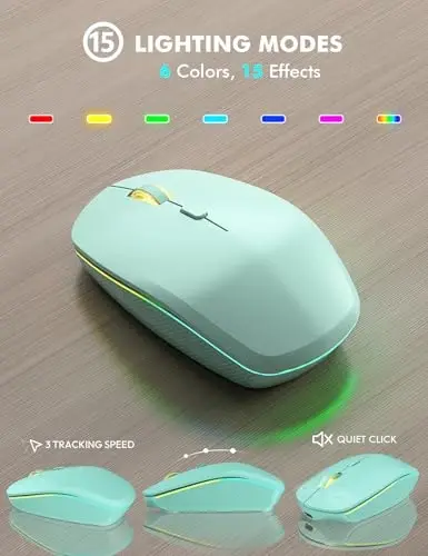 Wireless Keyboard and Mouse Combo - RGB Backlit, Rechargeable & Light Up Letters, Full-Size, Ergonomic Tilt Angle, Sleep Mode, 2.4GHz Quiet Keyboard Mouse for Mac, Windows, Laptop, PC, Mint Green - 4