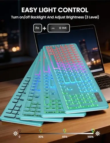 Wireless Keyboard and Mouse Combo, RGB Backlit, Rechargeable & Light Up Letters, Full-Size, Soft Typing, Sleep Mode, 2.4GHz Quiet Keyboard Set for Mac, Windows, Laptop, PC, Trueque KM42Pro - TRUEQUE (1)