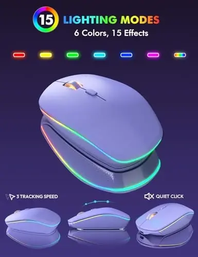 Wireless Keyboard and Mouse Combo, RGB Backlit, Rechargeable & Light Up Letters, Full-Size, Ergonomic Tilt Angle, Sleep Mode, 2.4GHz Quiet Keyboard Mouse for Mac, Windows, Laptop, PC, Trueque(Purple) - 4