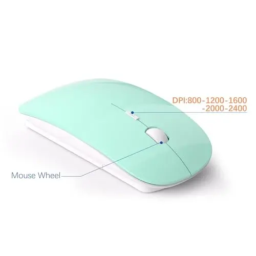 Wireless Keyboard and Mouse Ultra Slim Combo, TopMate 2.4G Silent Compact USB 2400DPI Mouse and Scissor Switch Keyboard Set with Cover, Batteries Included, for PC/Laptop/Windows/Mac - Mint Green - 3