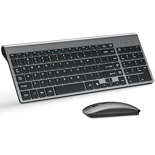 Wireless Keyboard and Mouse Ultra Slim Combo, TopMate 2.4G Silent Compact USB 2400DPI Mouse and Scissor Switch Keyboard Set with Cover, Batteries Included, for PC/Laptop/Windows/Mac - Gray Black - 1