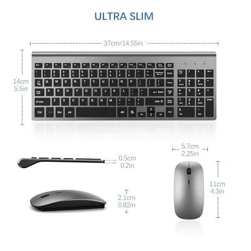 Wireless Keyboard and Mouse Ultra Slim Combo, TopMate 2.4G Silent Compact USB 2400DPI Mouse and Scissor Switch Keyboard Set with Cover, Batteries Included, for PC/Laptop/Windows/Mac - Gray Black - 6
