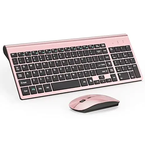 Wireless Keyboard and Mouse Ultra Slim Combo, TopMate 2.4G Silent Compact USB 2400DPI Mouse and Scissor Switch Keyboard Set with Cover, Batteries Included, for PC/Laptop/Windows/Mac - Rose Gold Black - 3