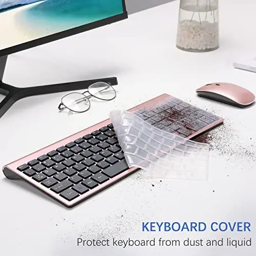 Wireless Keyboard and Mouse Ultra Slim Combo, TopMate 2.4G Silent Compact USB 2400DPI Mouse and Scissor Switch Keyboard Set with Cover, Batteries Included, for PC/Laptop/Windows/Mac - Rose Gold Black - 5