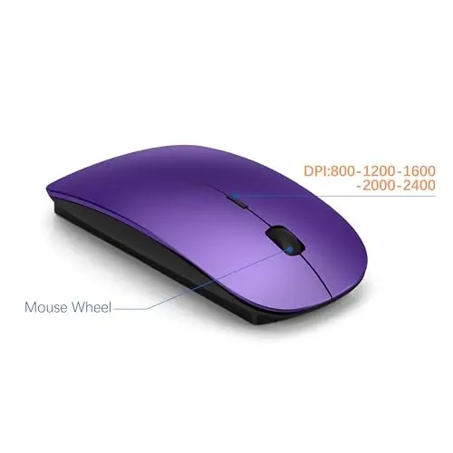Wireless Keyboard and Mouse Ultra Slim Combo, TopMate 2.4G Silent Compact USB 2400DPI Mouse and Scissor Switch Keyboard Set with Cover, Batteries Included, for PC/Laptop/Windows/Mac - Purple Black - 2