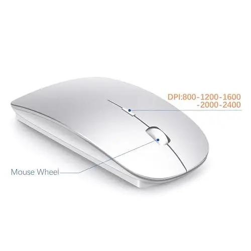 Wireless Keyboard and Mouse Ultra Slim Combo, TopMate 2.4G Silent Compact USB 2400DPI Mouse and Scissor Switch Keyboard Set with Cover, Batteries Included, for PC/Laptop/Windows/Mac - Silver White - 2