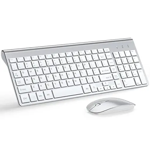 Wireless Keyboard and Mouse Ultra Slim Combo, TopMate 2.4G Silent Compact USB 2400DPI Mouse and Scissor Switch Keyboard Set with Cover, Batteries Included, for PC/Laptop/Windows/Mac - Silver White - 3