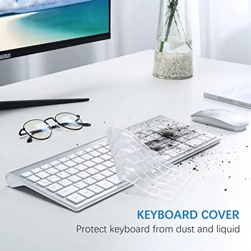 Wireless Keyboard and Mouse Ultra Slim Combo, TopMate 2.4G Silent Compact USB 2400DPI Mouse and Scissor Switch Keyboard Set with Cover, Batteries Included, for PC/Laptop/Windows/Mac - Silver White - 5