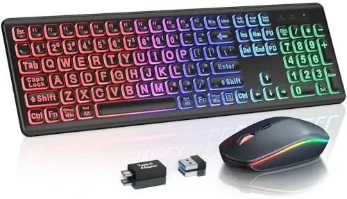 Wireless Keyboard and Mouse Combo, RGB Backlit, Rechargeable & Light Up Letters, Full-Size, Soft Typing, Sleep Mode, 2.4GHz Quiet Keyboard Set for Mac, Windows, Laptop, PC, Trueque (Matte Black) - 1