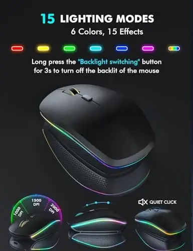 Wireless Keyboard and Mouse Combo, RGB Backlit, Rechargeable & Light Up Letters, Full-Size, Soft Typing, Sleep Mode, 2.4GHz Quiet Keyboard Set for Mac, Windows, Laptop, PC, Trueque (Matte Black) - 5