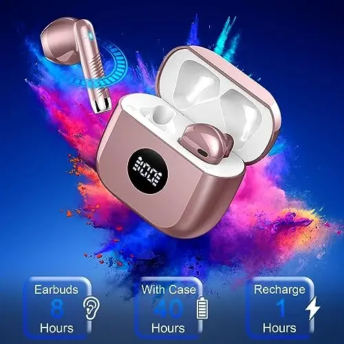 Wireless Earbuds, 2026 Bluetooth Headphones 5.4 HiFi Stereo, in-Ear Ear buds with 4 ENC Noise Cancelling Mics, 40H Playtime Sport Ear Buds with Charging Case, IP7 Waterproof Earphones with LED Display - 5