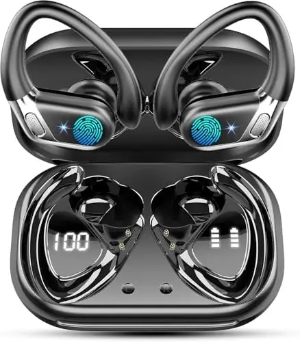 Wireless Earbuds, 2026 Bluetooth 5.4 Headphones Sport, Bluetooth Earbuds with ENC Noise Canceling Mic, 60H Stereo Wireless Headphones IP7 Waterproof with Earhooks, Dual LED Display for Workout/Running - ROLOSAR