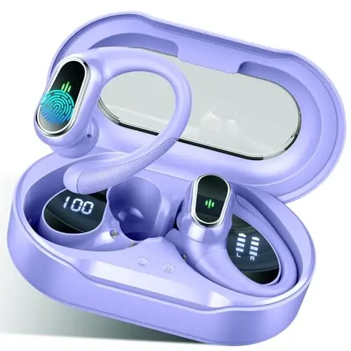 Wireless Earbuds, 2026 Bluetooth 5.4 Headphones Sport, 50Hrs HiFi Stereo Deep Bass Over-Ear buds with ENC Noise Cancelling Mic, IP7 Waterproof & LED Display Earphones with Earhooks for Workout/Running - ROLOSAR