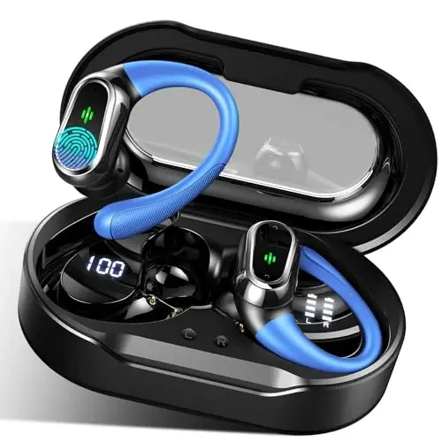 Wireless Earbuds, 2026 Bluetooth 5.4 Headphones Sport, 60Hrs HiFi Stereo Deep Bass Over-Ear buds with ENC Noise Cancelling Mic, IP7 Waterproof & LED Display Earphones with Earhooks for Workout/Running - ROLOSAR