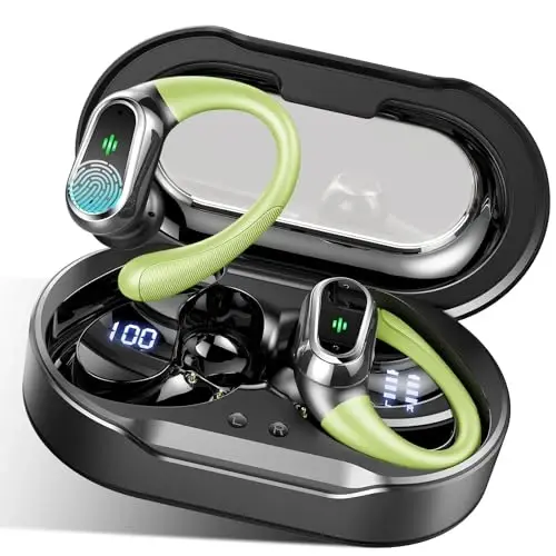 Wireless Earbuds, 2026 Bluetooth 5.4 Headphones Sport, Bluetooth Earbuds with ENC Noise Canceling Mic, 60H Stereo Wireless Headphones IP7 Waterproof with Earhooks, Dual LED Display for Workout/Running - ROLOSAR