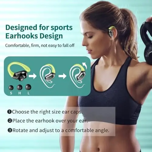 Wireless Earbuds, 2026 Bluetooth 5.4 Headphones Sport, Bluetooth Earbuds with ENC Noise Canceling Mic, 60H Stereo Wireless Headphones IP7 Waterproof with Earhooks, Dual LED Display for Workout/Running - 4