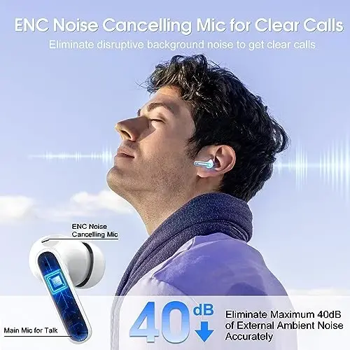 Wireless Earbuds 2024 Bluetooth 5.3 Headphones HiFi Stereo, 40H Playtime in-Ear Earbud, Bluetooth Earbuds with LED Power Display, IP7 Waterproof Wireless Earphones Sport Headset for Android iOS - 3
