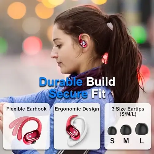 Wireless Earbud, 75Hrs Bluetooth 5.4 Headphones IP7 Waterproof for Sport, Running Wireless Earphones with ENC Noise Canceling Mics, Deep Bass Over Ear bud with Earhooks for Android, iOS, Workout, Gym - 2