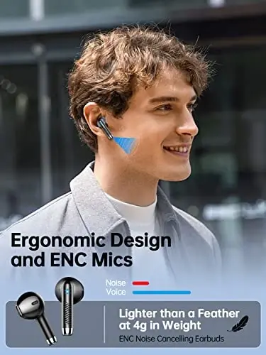 Wireless Earbud Bluetooth 5.3 Headphones 40H Playtime Earphones with HD Dou-Mic, Sports Bluetooth Headphone with Digital LCD Display, IP7 Waterproof Headphones Noise Cancelling Earbud Touch Control - 5