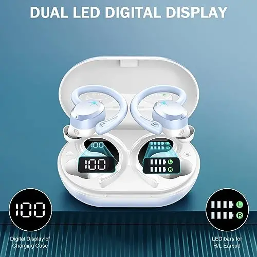 Wireless Earbud, Bluetooth 5.4 Headphones IP7 Waterproof for Sport, 48H Running Wireless Earphones with ENC Noise Cancelling Mic, Deep Bass Over Ear bud with Earhooks for Android, iOS, Workout, Gym - 6