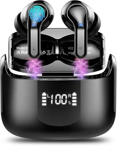 Wireless Earbuds, Bluetooth 5.4 Headphones 2026 NEW Ear Buds 40H Stereo | in-Ear Earphones ENC Noise Cancelling Earbuds with 4 HD Mic, USB-C LED Display IP7 Waterproof Sport Headset for Android iOS 