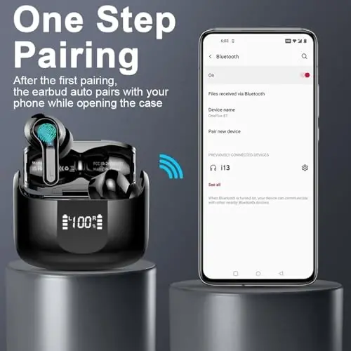 Wireless Earbuds, Bluetooth 5.4 Headphones 2026 NEW Ear Buds 40H Stereo | in-Ear Earphones ENC Noise Cancelling Earbuds with 4 HD Mic, USB-C LED Display IP7 Waterproof Sport Headset for Android iOS - 6