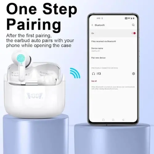 Wireless Earbuds, Bluetooth 5.4 Headphones 2026 NEW Ear Buds 40H Bass Stereo in-Ear Earphones ENC Noise Cancelling Earbuds with 4 HD Mic, USB-C LED Display IP7 Waterproof Sport Headset for Android iOS - 3