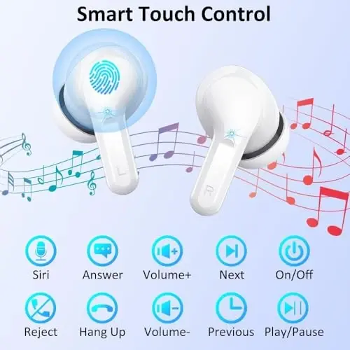 Wireless Earbuds, Bluetooth 5.4 Headphones 2026 NEW Ear Buds 40H Bass Stereo in-Ear Earphones ENC Noise Cancelling Earbuds with 4 HD Mic, USB-C LED Display IP7 Waterproof Sport Headset for Android iOS - 4
