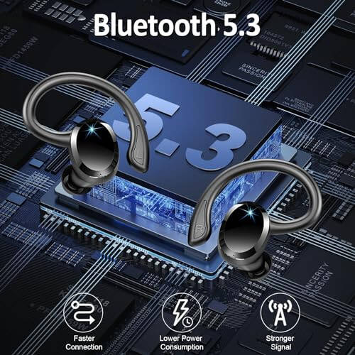 Kablosuz Kulaklık Bluetooth Kulaklık Spor, 2024 Bluetooth 5.3 Kulaklık 14.2mm Sürücü Stereo Kulak Üstü Kulaklık, 48 Saat Kulaklık Kulak Kancası ile, Gürültü Önleyici Mikrofon, IP7 Su Geçirmez Kulaklık Antrenman/Koşu İçin - 3