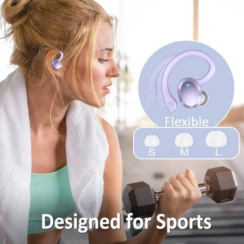 Kablosuz Kulaklık Bluetooth Kulaklık Spor, Bluetooth 5.3 Kulaklık 3D HiFi Stereo Kulak Üstü Kulaklık, 48 Saat Kulak Kancası Kulaklık Gürültü Önleyici Mikrofonlu, IP7 Su Geçirmez Kulaklık Antrenman/Koşu/Spor Salonu İçin, Mor - 6