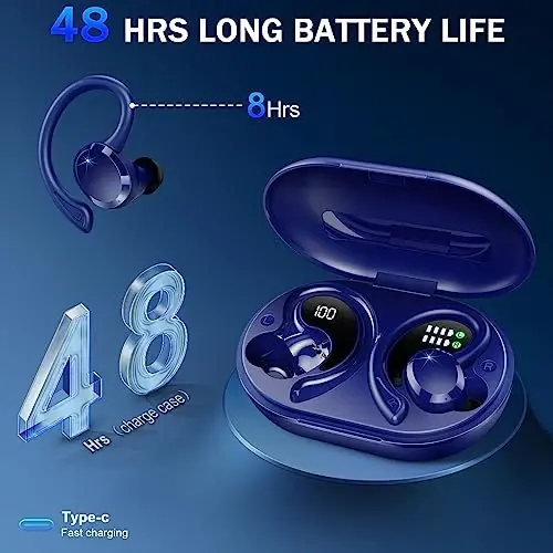 Wireless Earbuds Bluetooth Headphones Sport, Bluetooth 5.3 Earbud 3D HiFi Stereo Over Ear Buds, 48Hrs Earhooks Earphone with Noise Cancelling Mic, IP7 Waterproof Headset for Workout/Running/Gym - 3