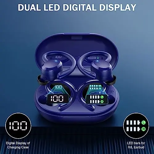 Wireless Earbuds Bluetooth Headphones Sport, Bluetooth 5.3 Earbud 3D HiFi Stereo Over Ear Buds, 48Hrs Earhooks Earphone with Noise Cancelling Mic, IP7 Waterproof Headset for Workout/Running/Gym - 4