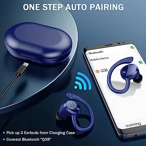 Wireless Earbuds Bluetooth Headphones Sport, Bluetooth 5.3 Earbud 3D HiFi Stereo Over Ear Buds, 48Hrs Earhooks Earphone with Noise Cancelling Mic, IP7 Waterproof Headset for Workout/Running/Gym - 5