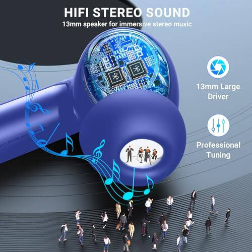 Wireless Earbuds, 2024 Wireless Headphones HiFi Stereo Earphones with 4 ENC Noise Canceling Mic, 42Hs Playtime In Ear Earbud, Bluetooth 5.3 Sport Earphones with LED Power Display for Android iOS Blue - 2