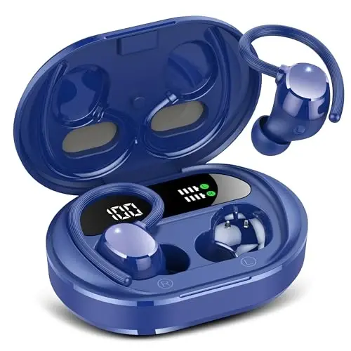 Wireless Earbuds, 2024 New Ultralight Sport Bluetooth 5.3 Headphones in Ear with LED Display, Built-in Mic Earphones, IPX7 Waterproof Wireless Headphones with Earhooks (Dark Blue) - 1