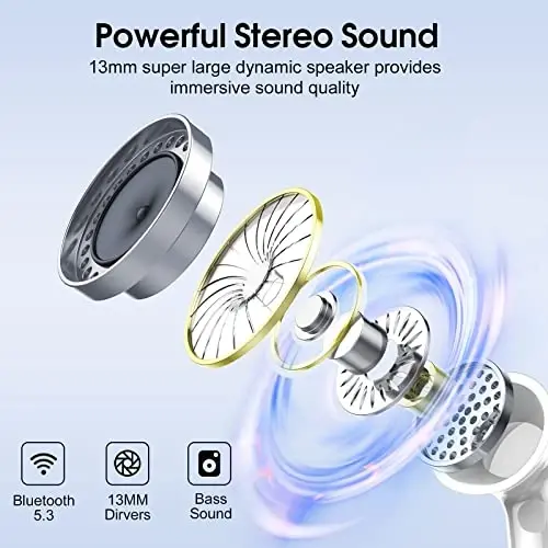 Wireless Earbuds, 2025 Bluetooth Headphones 5.3 HiFi Stereo Earphones, 40H Playtime in-Ear Earbud, Bluetooth Earbud with LED Power Display, IP7 Waterproof Earphones Sport Headset for Android iOS - 2