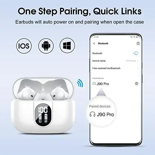 Wireless Earbuds, 2025 Bluetooth Headphones 5.3 HiFi Stereo Earphones, 40H Playtime in-Ear Earbud, Bluetooth Earbud with LED Power Display, IP7 Waterproof Earphones Sport Headset for Android iOS - 6