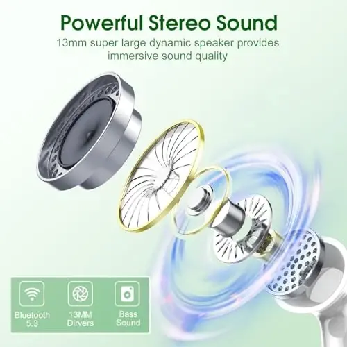 Wireless Earbuds, 2025 Bluetooth Headphones 5.3 HiFi Stereo Earphones, 40H Playtime in-Ear Earbud, Bluetooth Earbud with LED Power Display, IP7 Waterproof Earphones Sport Headset for Android iOS - 2