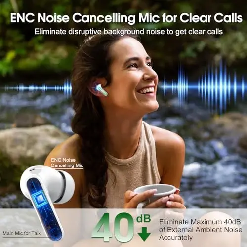 Wireless Earbuds, 2025 Bluetooth Headphones 5.3 HiFi Stereo Earphones, 40H Playtime in-Ear Earbud, Bluetooth Earbud with LED Power Display, IP7 Waterproof Earphones Sport Headset for Android iOS - 3