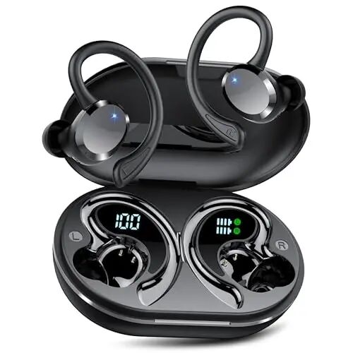Wireless Earbuds, 2026 Bluetooth 5.4 Headphones HiFi Stereo, Bluetooth Earbuds with ENC Noise Cancelling Mic, IP7 Waterproof in Ear Earphones, 68H Dual LED Display Ear buds for Workout Sports - HADBLENG