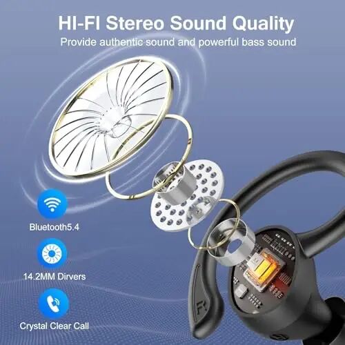 Wireless Earbuds, 2026 Bluetooth 5.4 Headphones HiFi Stereo, Bluetooth Earbuds with ENC Noise Cancelling Mic, IP7 Waterproof in Ear Earphones, 68H Dual LED Display Ear buds for Workout Sports - HADBLENG (1)