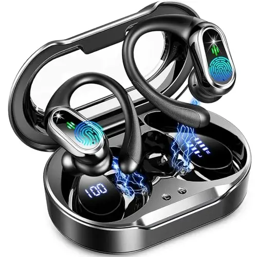 Wireless Earbuds, 2026 Bluetooth 5.4 Headphones Sport, 50Hrs HiFi Stereo Deep Bass Over-Ear buds with ENC Noise Cancelling Mic, IP7 Waterproof & LED Display Earphones with Earhooks for Workout/Running - 1