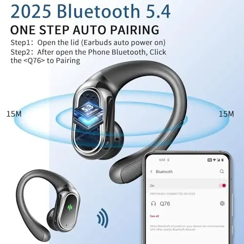 Wireless Earbuds, 2026 Bluetooth 5.4 Headphones Sport, 50Hrs HiFi Stereo Deep Bass Over-Ear buds with ENC Noise Cancelling Mic, IP7 Waterproof & LED Display Earphones with Earhooks for Workout/Running - 2